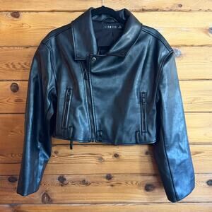 Lioness Staten Island black faux leather cropped moto jacket XS